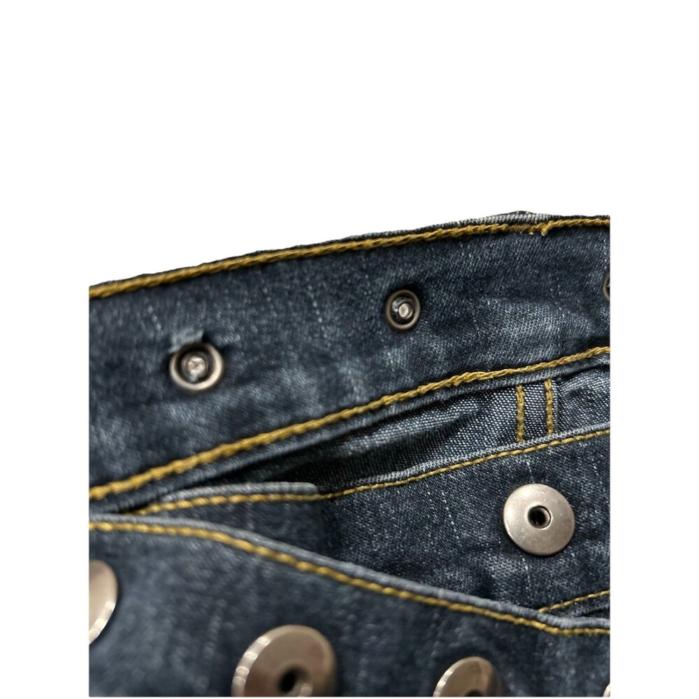 Women's Low Rise 90's Y2K Studded Crossover Waistband Flare Dark Jeans Sz 31 / 9 - Picture 9 of 10